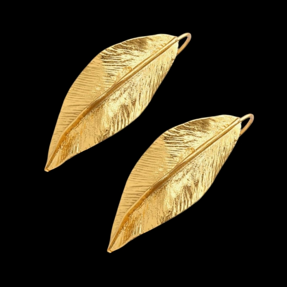 Gold Leaf Earrings Golden Leaves Dangle Minimalist Bohemian Nature Botanical
